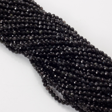 Obsydian srebrzysty kulki fasetowane 4mm - na sznurze