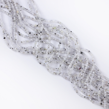 Kamień księżycowy z czarnym turmalinem kulka fasetowana 2mm - na sznurze