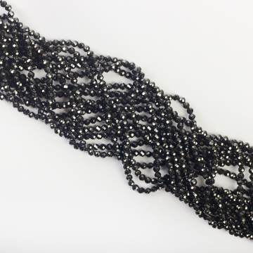 Czarna cyrkonia kulka fasetowana 3mm - na sznurze