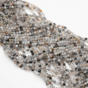 Kryształ górski z czarnym rutylem kulka fasetowana 3mm