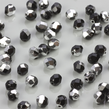 Fire Polish Silver 1/2 Coated Jet (S23980) 6mm