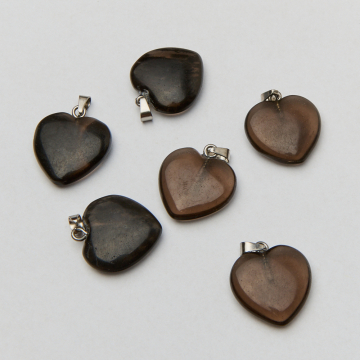 Kwarc dymny zawieszka serce gładkie 28mm