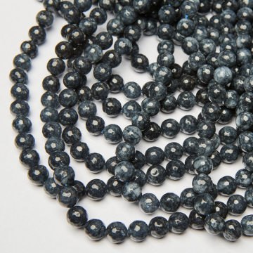 Jadeit kulka fasetowana ciemnoszara 10mm