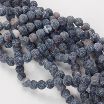 Agat matowy kulka spękana 8mm czarna