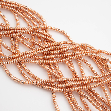 Hematyt platerowany oponka fasetowana rose gold 4x2mm - na sznurze