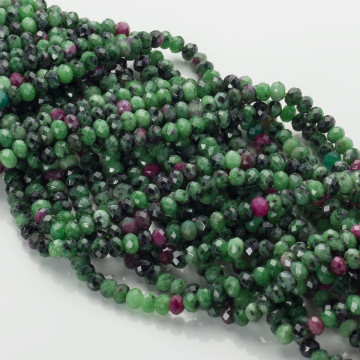 Zoisyt z rubinem oponka fasetowana zielona 4x6mm