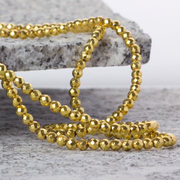 Hematyt platerowany kulka fasetowana light gold 4mm