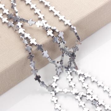 Hematyt krzyż błyszczący silver 10x8mm