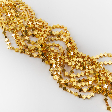 Hematyt przekładka krzyż równoramienny light gold 6mm