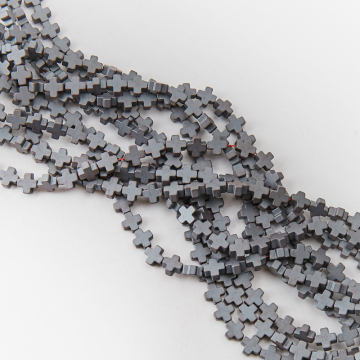 Hematyt przekładka krzyż równoramienny natural mat 6mm