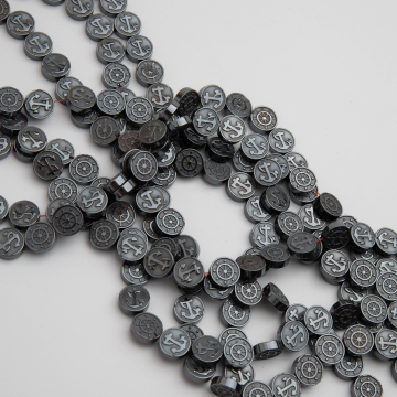 Hematyt moneta z kotwicą i kołem sterowym natural 10x3mm