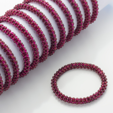 Bransoletka z granatu pleciona fioletowa 16-20cm