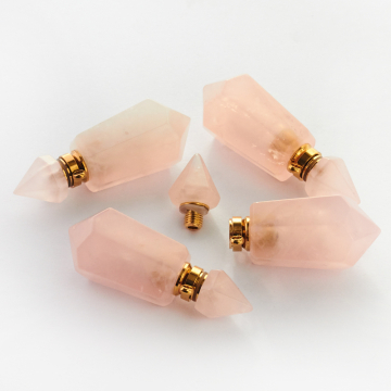 Zawieszka perfumetka z kryształu górskiego różowego odkręcana 41x15,5mm