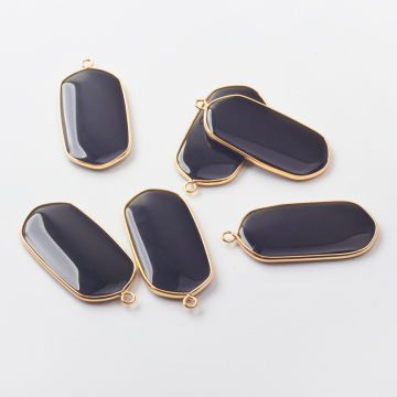 Onyks zawieszka płaski owal w okuciu 47x22mm