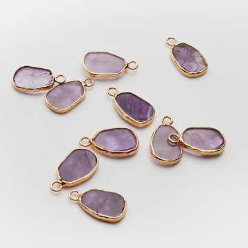 Ametyst owal płaski w okuciu zawieszka 20mm