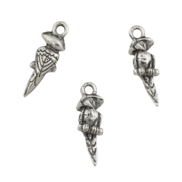 Zawieszka papuga pirata koloru srebrnego 23x9mm