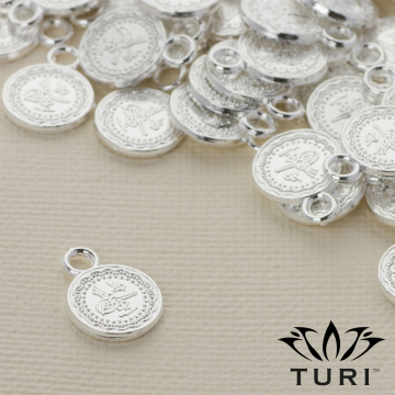 Zawieszka moneta ze wzorkiem w srebrnym kolorze 10.5mm