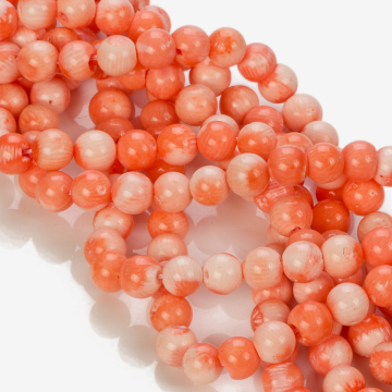 Koral bambusowy kulka kość słoniowa i ciemny łosoś 8-9mm