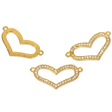 Serce w kolorze złota z kryształkami 37x19mm