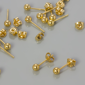 Srebrne kolczyki kulki z barankami, próba 925 pozłacane  4mm