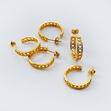 Srebrne kolczyki koła otwarte w kratkę AG925 pozłacane 20mm