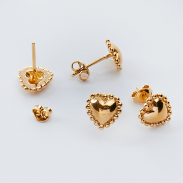 Srebrne kolczyki sztyfty serca z kropeczkami AG925 pozłacane 8,5mm