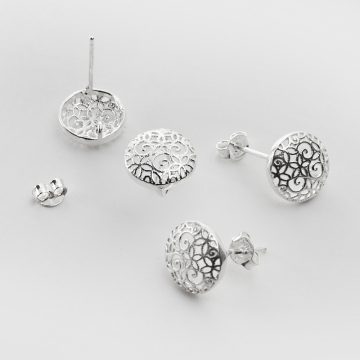 Srebrne bazy kolczyka poduszki ażurowe z podwieszeniem AG925 11,5mm