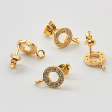 Srebrne sztyfty koła z cyrkoniami AG925 pozłacane 8mm