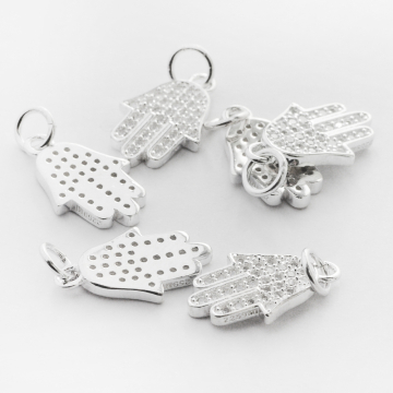 Srebrna zawieszka ręka fatimy z cyrkoniami AG925 16mm