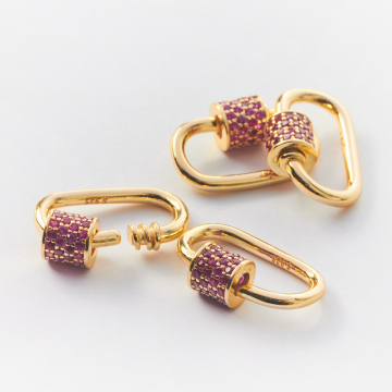 Srebrne ozdobne zapięcie owal z różowymi cyrkoniami AG925 18mm