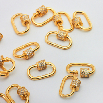 Srebrne zapięcie owal z białą cyrkonią AG925 pozłacane 18mm