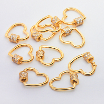 Srebrne zapięcie serce z białą cyrkonią AG925 pozłacane 18mm