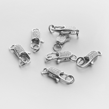 Srebrne zapięcie ozdobne karabińczyk z cyrkoniami AG925 16mm