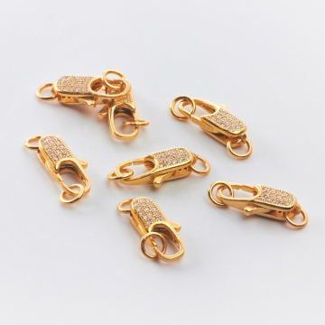 Srebrne zapięcie ozdobne karabińczyk z cyrkoniami AG925 pozłacane 16mm