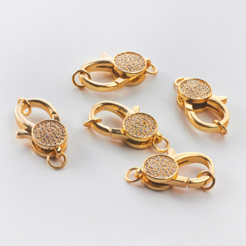 Srebrne osobne zapięcie duży karabińczyk z cyrkoniami AG925 pozłacany 20mm