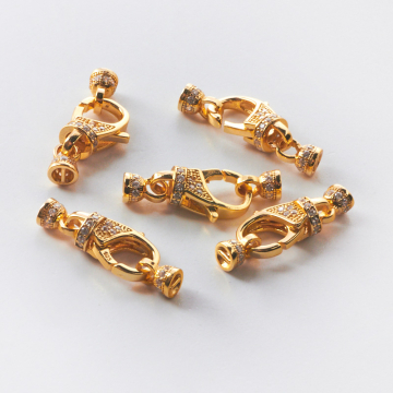 Srebrne zapięcie karabińczyk z końcówkami z cyrkoniami AG925 pozłacane 23,5mm