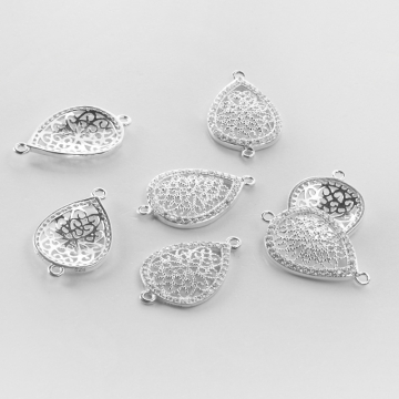 Srebrny łącznik łezka filigranowa z cyrkoniami AG925 24,5mm