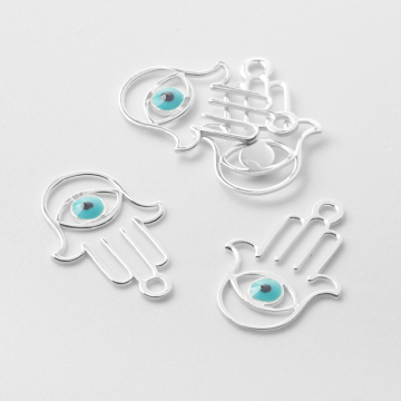 Srebrna zawieszka ręka Fatimy z turkusowym okiem AG925 16,5mm