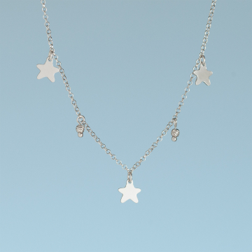 Srebrny, rodowany naszyjnik z gwiazdkami AG925 34-38cm