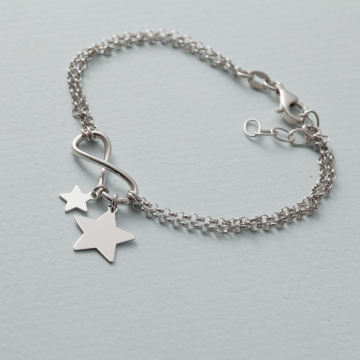 Bransoletka z gwiazdkami i nieskończonością rodowana AG925 17 - 20 cm