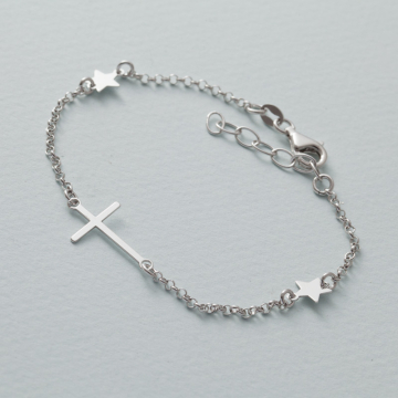 Bransoletka z krzyżem i gwiazdkami rodowana AG925 18 - 21 cm