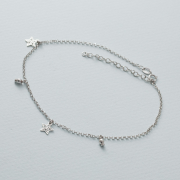 Bransoletka na nogę z gwiazdkami rodowana AG925 23 - 28 cm