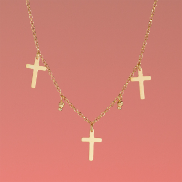 Srebrny, pozłacany naszyjnik krzyżyki  AG925 34-38cm