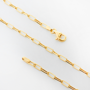 Srebrny łańcuszek rolo podłużny AG925 pozłacany 45cm