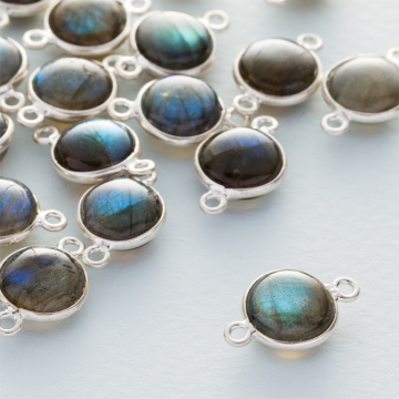 Labradoryt krążek gładki łącznik w okuciu AG925  18x11mm