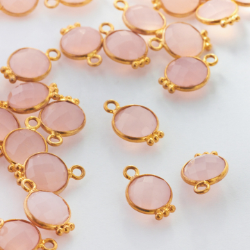 Srebrna zawieszka różowy chalcedon w okuciu AG925 pozłacana 8mm