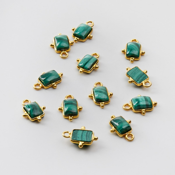 Srebrna zawieszka malachit w srebrnym okuciu AG925 pozłacana 7x5mm