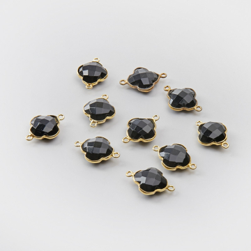 Srebrny łącznik onyks koniczyna marokańska w srebrnym okuciu AG925 pozłacana 12,5mm