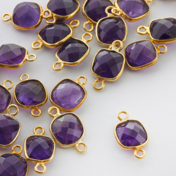 Łącznik ametyst fasetowany w okuciu pozłacanym AG925 8mm
