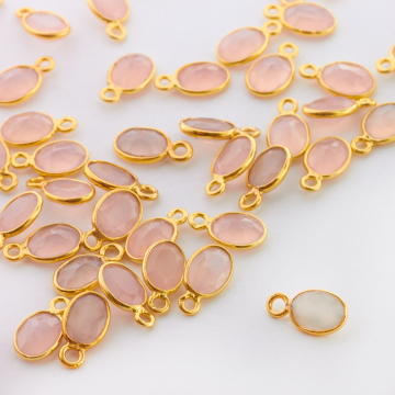 Chalcedon różowy owal fasetowany w okuciu zawieszka AG925 7mm